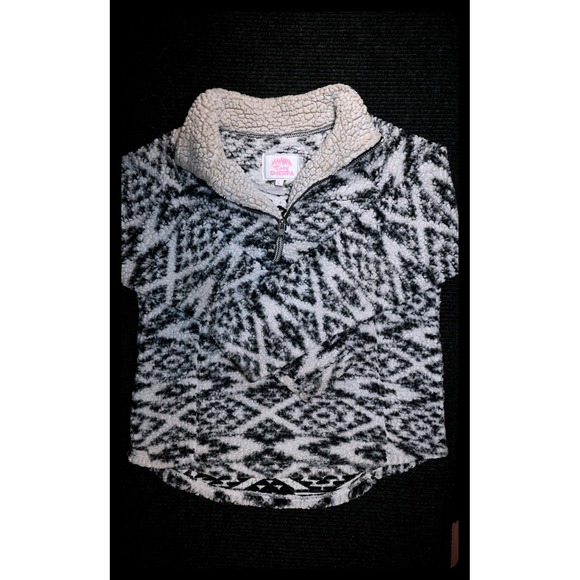 Cozy Sherpa Black White Aztec Pullover Quarter Zip Women's Sweater - Picture 1 of 6